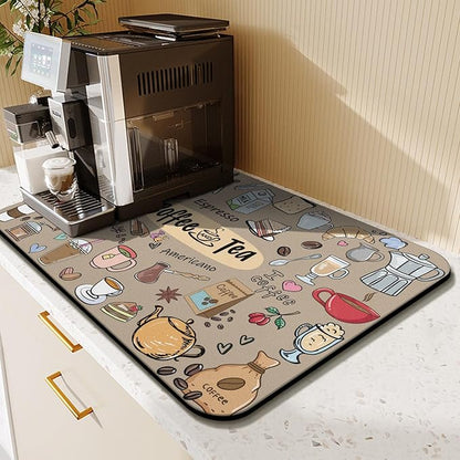 Coffee Bar Mat Accessories for Countertop Super Absorbent Anti-Slip Silicone Dish Drying Mats Kitchen Counter Draining Pad Decor Gift Fit Maker Pot Espresso Machine 23inx15in