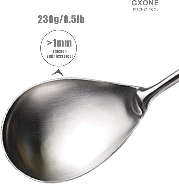 Large Serving Spoons,304 Stainless Steel Cooking Spoon with Heat Resistant Wooden Handle,Silver/12.4Inch - Image 4