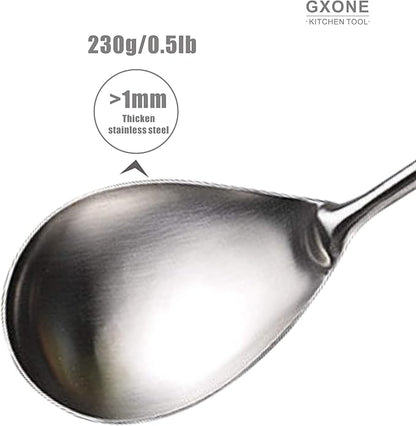 Large Serving Spoons,304 Stainless Steel Cooking Spoon with Heat Resistant Wooden Handle,Silver/12.4Inch - Image 4