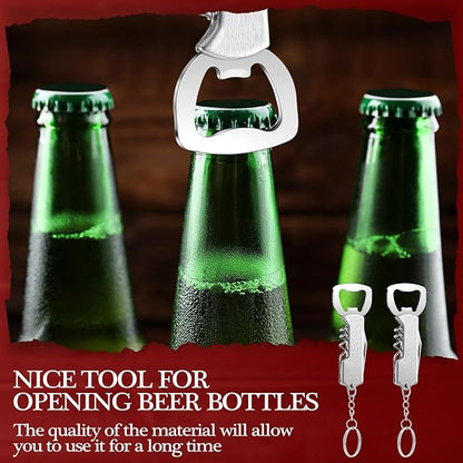 Ziliny 24 Pcs Bottle Opener Keychain Bulk Wine Bottle Beer Opener Keychain 3.27" Stainless Steel Corkscrew Waiter Corkscrew Wine Keyring Gifts for Christmas Bar Party Wedding Home (Silver)