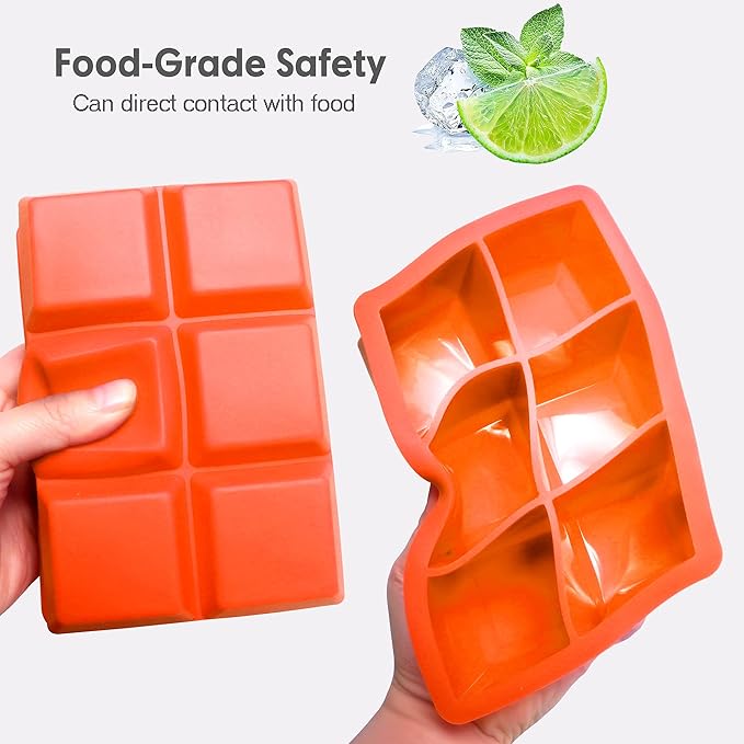 Silicone Ice Cube Trays with Lids,Large Square Ice Cube Molds for Freezer, Whiskey, Cocktail, Stackable Flexible and Reusable & Easy Release BPA Free (2 Pack&Dark Gray and Orange) - Image 5
