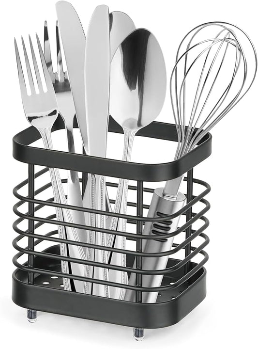 Utensil Holder, Stainless Steel Utensil Drying Rack for Kitchen Counter, Silverware Cutlery Flatware Holder Forks, Knives, Spoons, Chopsticks Organizer (Black) by IWNTWY
