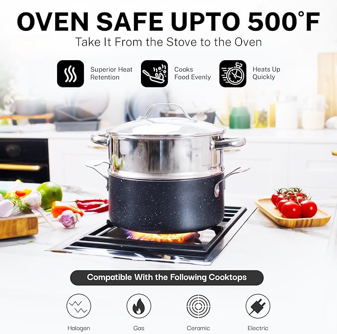 Granitestone 20 Pc Pots and Pans Set Nonstick Kitchen Cookware Set with Frying Pan, Bakeware & Steamer, Diamond Infused, Non Toxic PFOA PFOS Free, Metal Utensil Safe, Oven & Dishwasher Safe, Black - Image 4