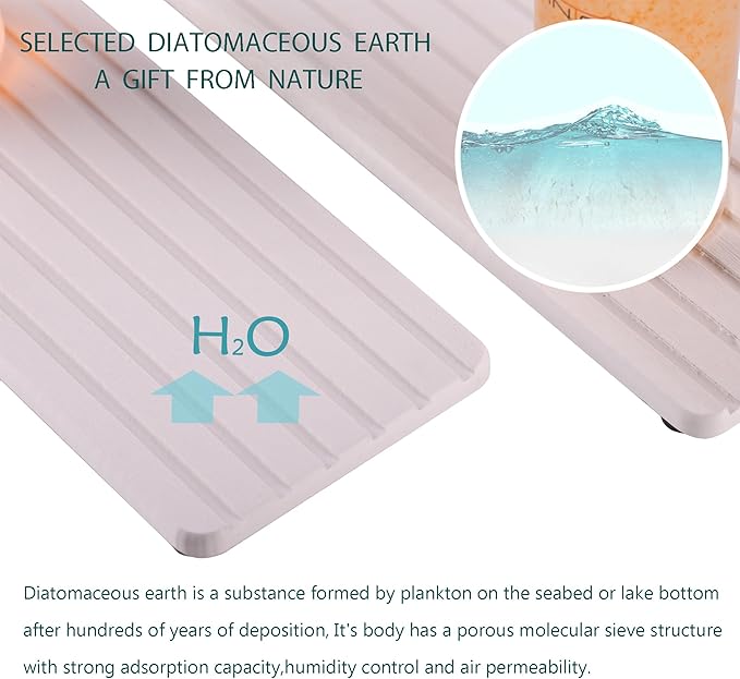 NiuYichee 2 PCS Water Absorbent diatomite Coasters, 10.2" x 4" Water Absorbing Stone Tray for Sink, Stone Drying mat for Kitchen Counter, Stone soap Tray Used for Hand Soaps & toiletries & Plants - Image 4