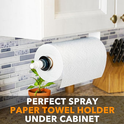 SpaceAid SprayNeat Paper Towel Holder with Spray Bottle, Under Cabinet Paper Towels Holders with Sprayer Inside Center, Hanging Wall Mount Papertowels Roller for Kitchen and Bathroom (White)