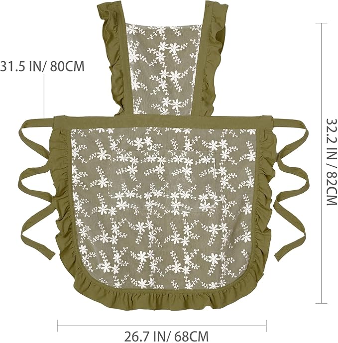 Pinknoke Vintage Pinafore Apron Dress for Women with Pockets Cute Floral Chef Aprons for Kitchen Cooking Baking Gardening - Image 6