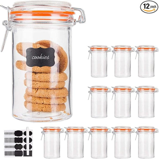 Glass Jars With Airtight Lids, 16 oz Glass Jars With Leak Proof Rubber Gasket,Wide Mouth Mason Jars With Hinged Lids For Kitchen Canisters,Glass Storage Containers 12 Pack by Encheng