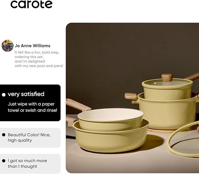 CAROTE 24pcs Ceramic Cookware Set, Pots and Pans Non Stick Kitchen Cookware Sets, Pots and Pans Set Cooking Set with Knife Set - Image 6