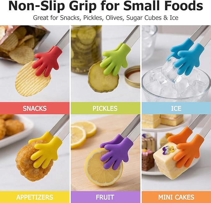Shindel 12PCS Mini Tongs, 5.1 Inch Silicone Small Tongs for Kids, Funny Kitchen Serving Gadgets for Candy, Appetizers, Ice Cube, Fruits, Dessert, Great for Fine Motor, Sensory Coordination - Image 3