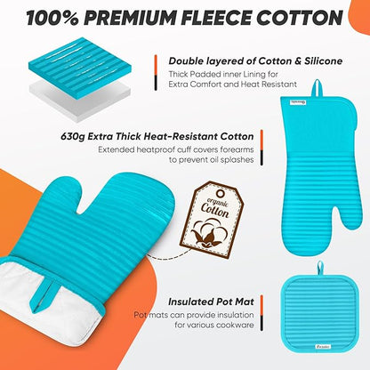 Oven Mitts Kitchen Towels and Dishcloths with Pot Holders Sets, Oven Gloves Hot Pads 500°F Heat Resistant with Silicone Grip, Include 2 Cooking Gloves/2 Potholders/4 Kitchen Towels/4 Dish Towels - Image 3