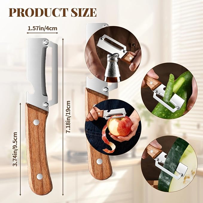 Multifunctional Vegetable Peeler, Premium Vegetable Peeler with Wooden Handle＆bottle Opener, Stainless Steel Blade Peeler for Kitchen, Non-slip Ergonomic Design - Image 7