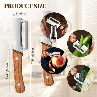 Multifunctional Vegetable Peeler, Premium Vegetable Peeler with Wooden Handle＆bottle Opener, Stainless Steel Blade Peeler for Kitchen, Non-slip Ergonomic Design - Image 7