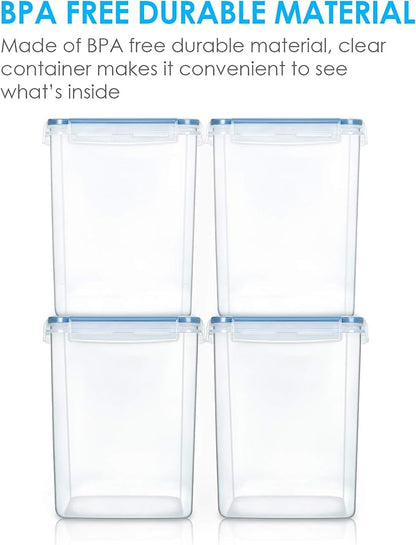 Vtopmart Large Food Storage Containers 5.2L / 175oz, 4 Pieces BPA Free Plastic Airtight Canisters for Flour, Sugar, Baking Supplies, Rice with Lids, 4 Measuring Cups and 24 Labels, Blue - Image 3