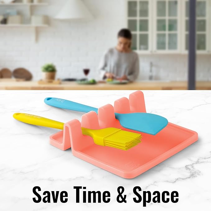 Zulay Kitchen Silicone Utensil Rest with Drip Pad for Multiple Utensils - BPA-Free, Heat-Resistant Spoon Rest & Spoon Holder for Stove Top - Kitchen Utensil Holder for Ladles & Tongs - Peach Bud - Image 7
