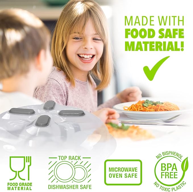 HOVER COVER Magnetic Splatter Cover, 12-Inch Clear BPA-Free Food Lid, Vented Plate Guard with Steam Vents, Anti-Splash Microwave Lid, Dishwasher Safe, Space-Saving Magnetic Storage - Gray - Image 7