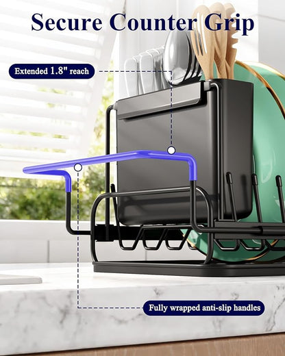Kitsure Dish Drying Rack - Expandable Dish Rack for Kitchen Counter, Over Sink Or in Sink, Space-Saving Plates Dryer with Cutlery Holder & Drip Tray, 14.0"-20.9" L x 6.3" W x 8.0" H, Black - Image 5