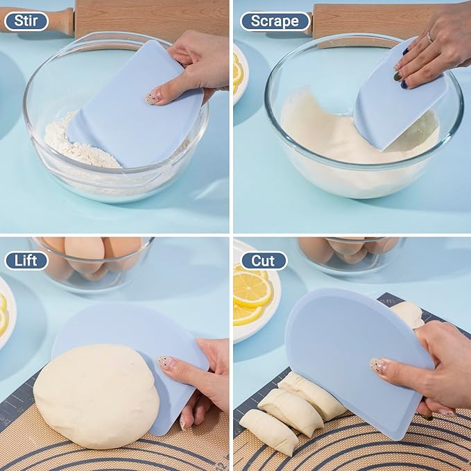 Silicone Dough Scraper with Stainless Steel Sheet, Curved Edge Flexible Bowl Scraper for Baking, Food Grade Silicone Bench Scraper for Sourdough Bread Proofing Basket, 5.98" × 4.3", Blue, SAPID - Image 5