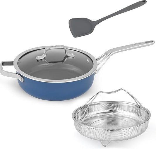 10-Inch Ceramic Non-Stick Cookware Set, 8-in-1 Multifunctional Cookware, Interior & Exterior Ceramic Coating, PFAS/PTFE/PFOA-Free, Compatible with All Stovetops， Oven-Safe up to 450°F