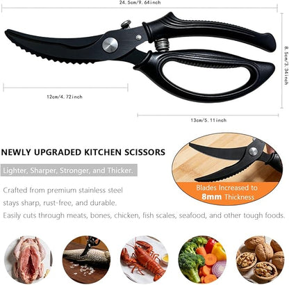 Kitchen Poultry Shears Heavy Duty, Stainless Steel Kitchen Meat Cutting Scissors for Food with Non-Slip Handle & Safety Lock, All Purpose Cooking Aid Scissors for Chicken, Bone, Turkey, Fish
