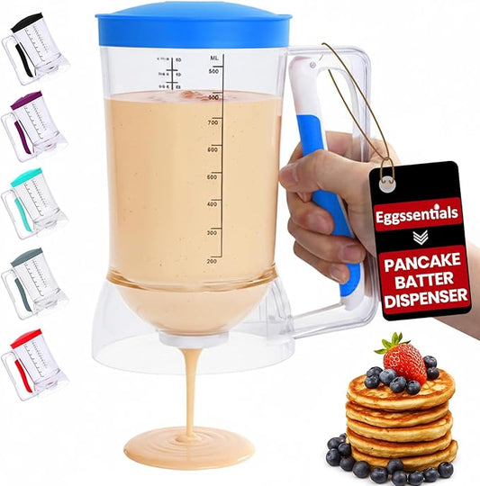 Eggssentials Batter Dispenser – Easy Pour Pancake Batter Dispenser for Cupcakes, Muffins, Waffles & Griddle – Kitchen Baking Tool BPA-Free - Blue Color