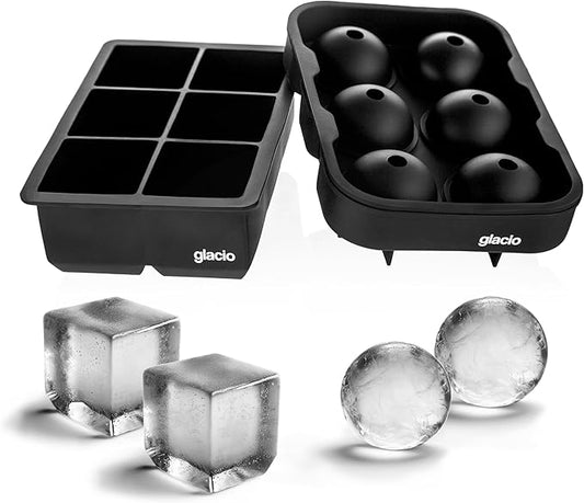 Silicone Ice Cube Trays – Large Silicone Molds for 2-Inch Ice Cubes and Spheres Whiskey Ice Cube Trays with Lids for Cocktails & Bourbon – Set of 2