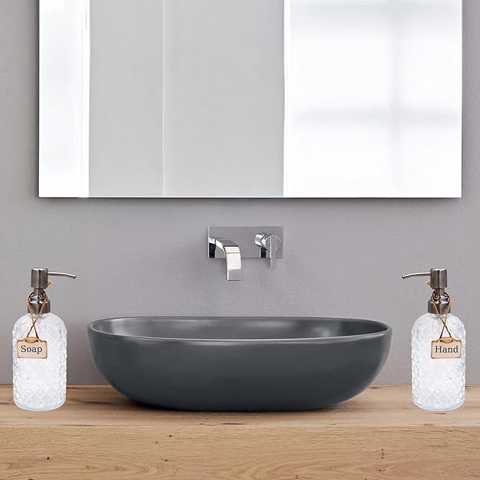16 oz Diamond Pattern Glass Soap Dispenser, Kitchen and Bathroom Refillable Soap Dispenser with Rust Resistant Stainless Steel Pump for Hand Soap, Lotion Glass Liquid Dispenser(Clear-2pack) - Image 2