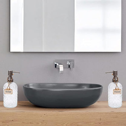 16 oz Diamond Pattern Glass Soap Dispenser, Kitchen and Bathroom Refillable Soap Dispenser with Rust Resistant Stainless Steel Pump for Hand Soap, Lotion Glass Liquid Dispenser(Clear-2pack) - Image 2