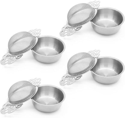 Bonsicoky 4 Pack Tea Strainer Bowl, Stainless Steel Loose Leaf Tea Filter for 2.5-4 Inch Cup Mouth, Silver