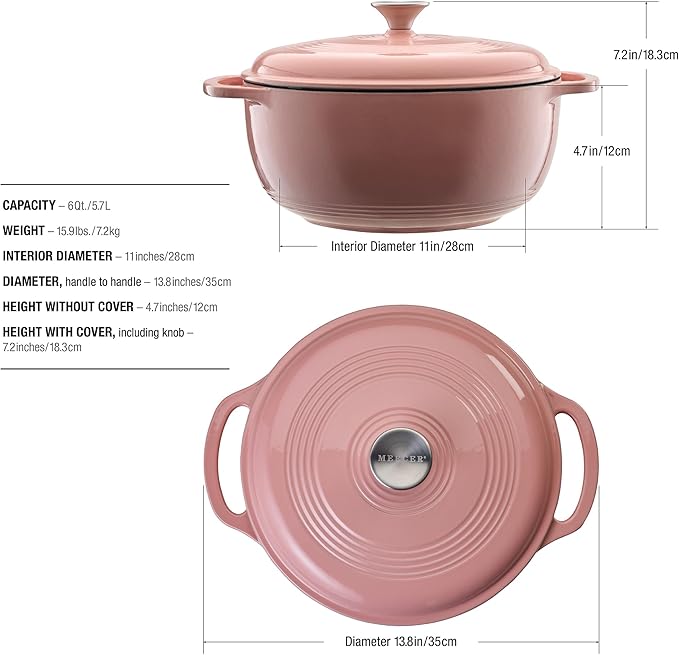 Mercer Culinary Enameled Cast Iron Round Dutch Oven, 6 qt., Pink - Image 5