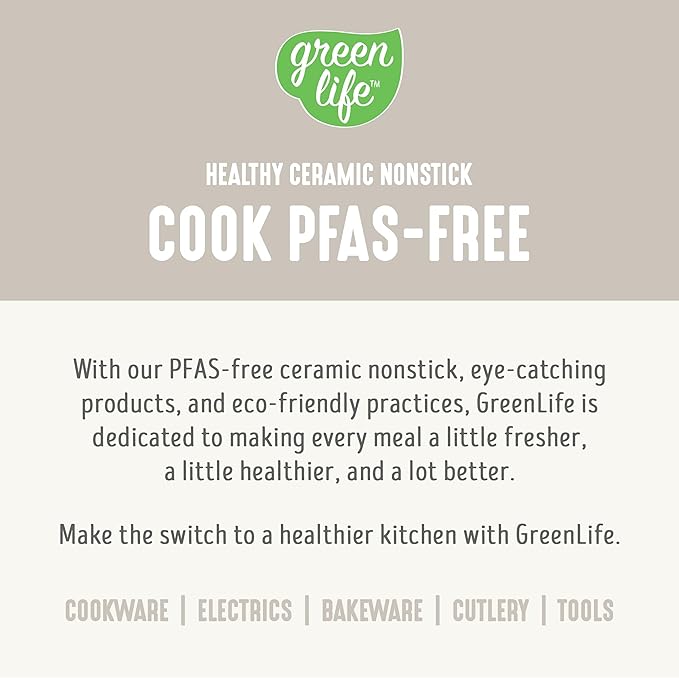 GreenLife Soft Grip 16 Piece Cookware Set, Non-Toxic PFAS-Free Ceramic Nonstick, Frying, Sauce, Saute, Utensils, Glass Lids, Stay-Cool Handles, Wobble Free, Dishwasher & Oven Safe, Cream - Image 9