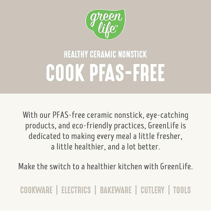 GreenLife Soft Grip 16 Piece Cookware Set, Non-Toxic PFAS-Free Ceramic Nonstick, Frying, Sauce, Saute, Utensils, Glass Lids, Stay-Cool Handles, Wobble Free, Dishwasher & Oven Safe, Cream - Image 9