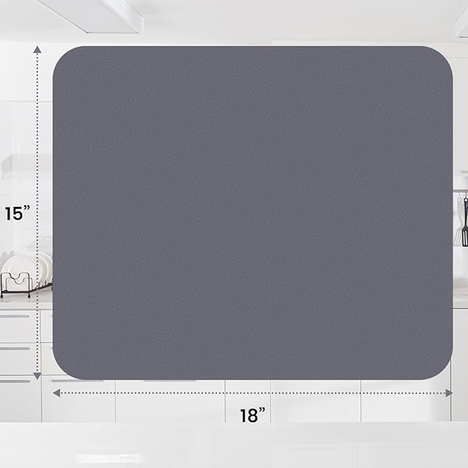WISELIFE Dish Drying Mat Super Absorbent Drying Mat Large Dish Drying Mats for Kitchen Counter Easy Clean Dish Mat Kitchen Drying Mat15"x 18" Classic Grey - Image 3