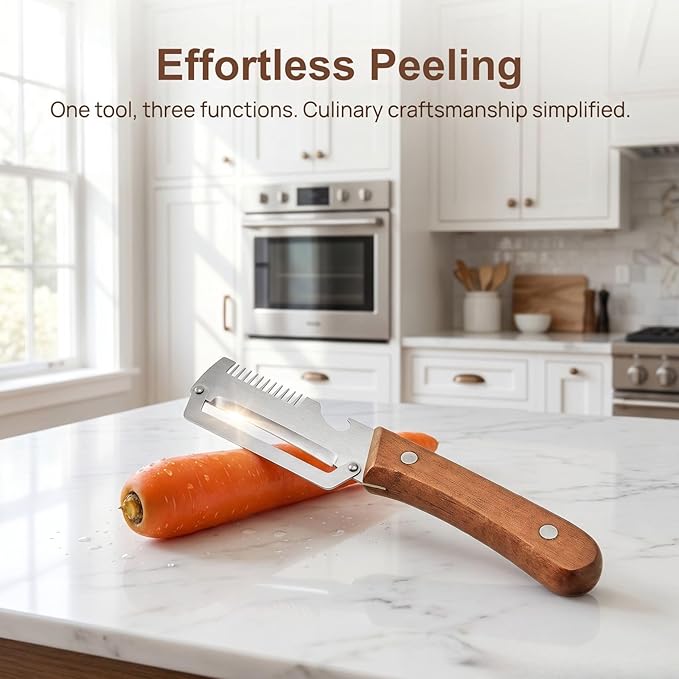 2PCS Multifunctional Vegetable Peeler, 3 in 1 Multi Functional Wooden Handle Peeler, Grater and Bottle Opener, Kitchen Gadgets for Potato, Carrot, Pumpkin, Apple - Image 2