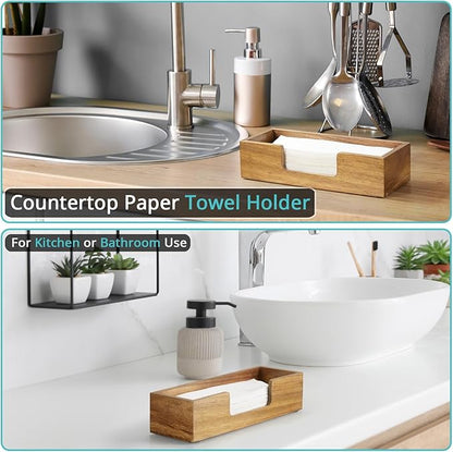 Paper Towel Dispenser Countertop, Acacia Wood Bathroom Paper Towel Holder, Black Napkin Holder for Kitchen, Countertop Multifold C-Fold, Z-Fold, Trifold Paper Hand Towel Dispenser for Toilet - Image 3