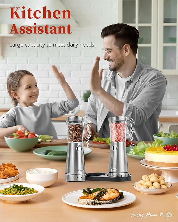 Electric Salt and Pepper Grinder Set with Storage Base, Stainless Steel Rechargeable Salt and Pepper Grinder Set with 4.5 oz Large Capacity, 1.8" Wide Mouth, Adjustable Coarseness, Ideal for Kitchen - Image 8