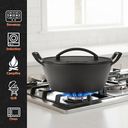 Onlyfire Cast Iron Dutch Oven, Heavy-Duty Dutch Oven Pot with Lid & Handle for Induction, Gas & Oven and Campfire, Cast Iron Skillet Cookware for Bread, Frying, Baking, 5.5 Quart