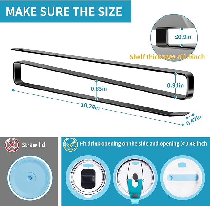 Shallow Tumbler Lid organizers for Cabinet, Space Saving Yeti Tumbler Lid Holder, Stanley Cup Lid organizers inside Cabinet, No Drill Cup Lid Hanger Must-Have 2025, 2 Pack, Up to 30 Lids - Image 7