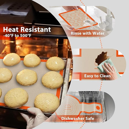Silicone Baking Mat Set of 5, Nonstick Reusable Pastry Mat, Silicone Bread Sling & Loaf Pan Liners for Bread, Macaron Baking Mat for Cookie, Macarons - Image 3
