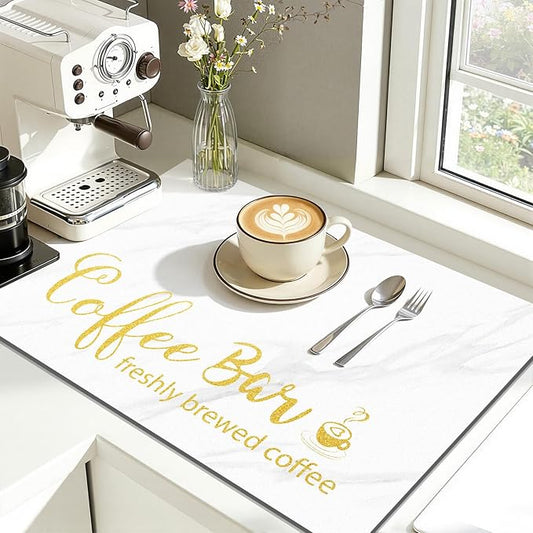 Findosom Dish Drying Mat, 12"x 20" Super Absorbent & Hide Stain Coffee Mat, Cuttable Drying Mat for Kitchen Counter, Coffee Bar Accessories, Under Dish Rack, Coffee Maker, Espresso Machine, White by Findosom