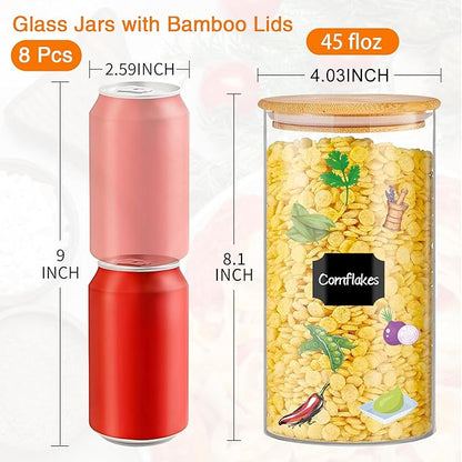 BGraceyy Glass Storage Jars 45 oz 4 Pcs Clear Glass Food Storage Containers with Airtight Bamboo Lid Stackable Kitchen Canisters for Candy, Cookie, Rice, Sugar, Flour, Pasta, Nuts - Image 2