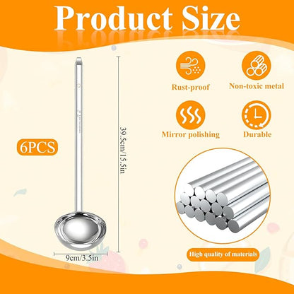 6 Pcs Stainless Steel Ladle Soup Handle Ladle with Long Hooked Handles Metal Kitchen Soup Ladles Spoon Cooking Utensil for Serving, Cooking, Stirring, Portioning Kitchen Restaurant Accessories(6 oz) - Image 2