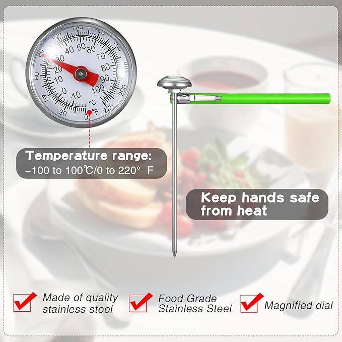 Xuhal 6 Pcs Stainless Steel Kitchen Thermometer with 5 Inch Long Stem 1 Inch Dial Thermometer Milk Frothing Food for Oven Probe Meat Grill BBQ Cooking Chocolate Water(Multicolor) - Image 3