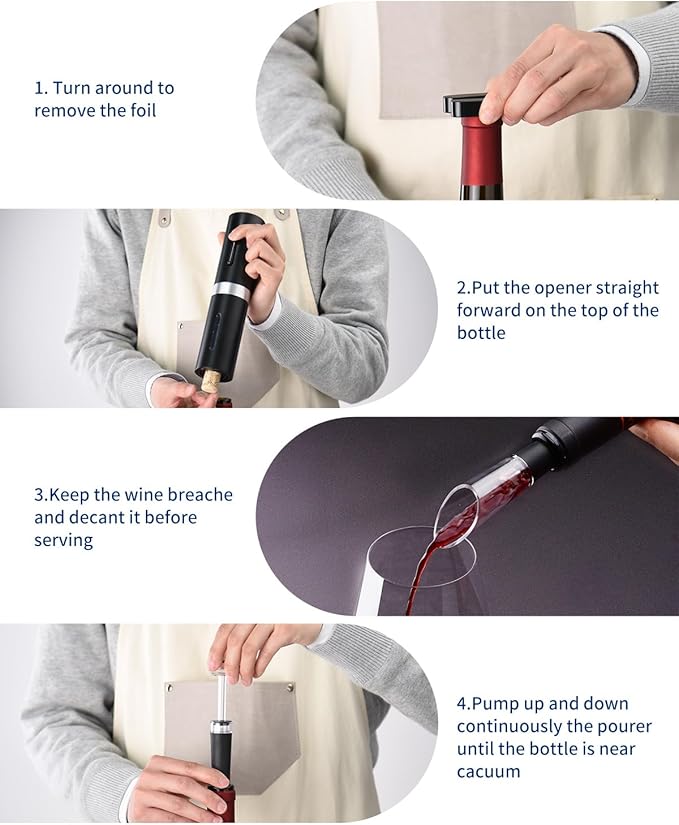 CIRCLE JOY Electric Wine Bottle Opener Set Rechargeable Wine Corkscrew Cordless Wine Set with Charging Base, Foil Cutter, Wine Aerator Pourer and Wine Stopper, Black - Image 5