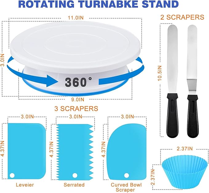 240PCS Cake Decorating Supplies Kits Cake Turntable, 100 Piping Bags 100 Disposable Cupcake Liners 24 Icing Piping Tips 3 Icing Scrapers 2 Spatulas Cake Leveler for Baking - Image 2