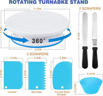 240PCS Cake Decorating Supplies Kits Cake Turntable, 100 Piping Bags 100 Disposable Cupcake Liners 24 Icing Piping Tips 3 Icing Scrapers 2 Spatulas Cake Leveler for Baking - Image 2