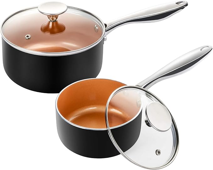 MICHELANGELO Nonstick 1Qt & 2Qt Copper Sauce Pan Set with Lid, Small Pot with Lid, Ceramic Nonstick Saucepan Set, Small Sauce Pots by Michelangelo