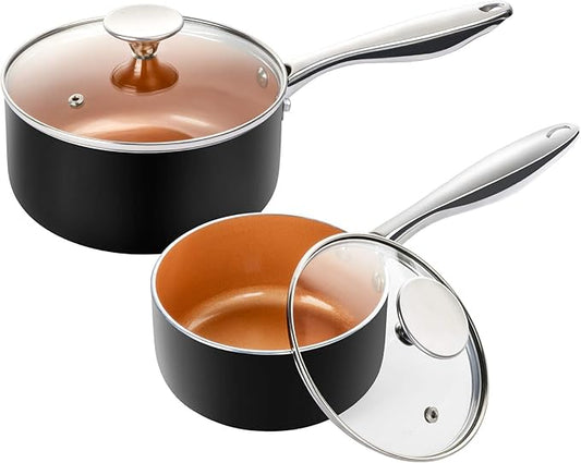 MICHELANGELO Nonstick 1Qt & 2Qt Copper Sauce Pan Set with Lid, Small Pot with Lid, Ceramic Nonstick Saucepan Set, Small Sauce Pots by Michelangelo
