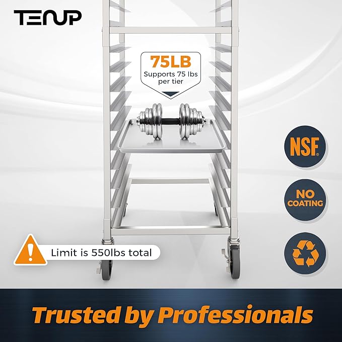 TenUp 20-Tier NSF Aluminum Sheet Pan Rack, Commercial Bakery Cooling & Storage Cart with Wheels, Heavy-Duty Bun Rack – 26" L x 20" W x 69" H - Image 4