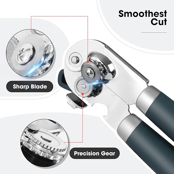 Beneno Heavy Duty Hand Can Opener Manual with Magnet, Durable Sharp Carbon Steel Blade Smooth Cutting, Big Effort-Saving Knob & Soft Grip Handle, Multifunctional Kitchen Tool with Bottle Opener, Green - Image 3