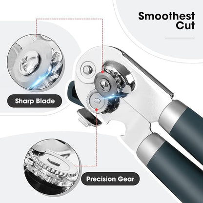 Beneno Heavy Duty Hand Can Opener Manual with Magnet, Durable Sharp Carbon Steel Blade Smooth Cutting, Big Effort-Saving Knob & Soft Grip Handle, Multifunctional Kitchen Tool with Bottle Opener, Green - Image 3